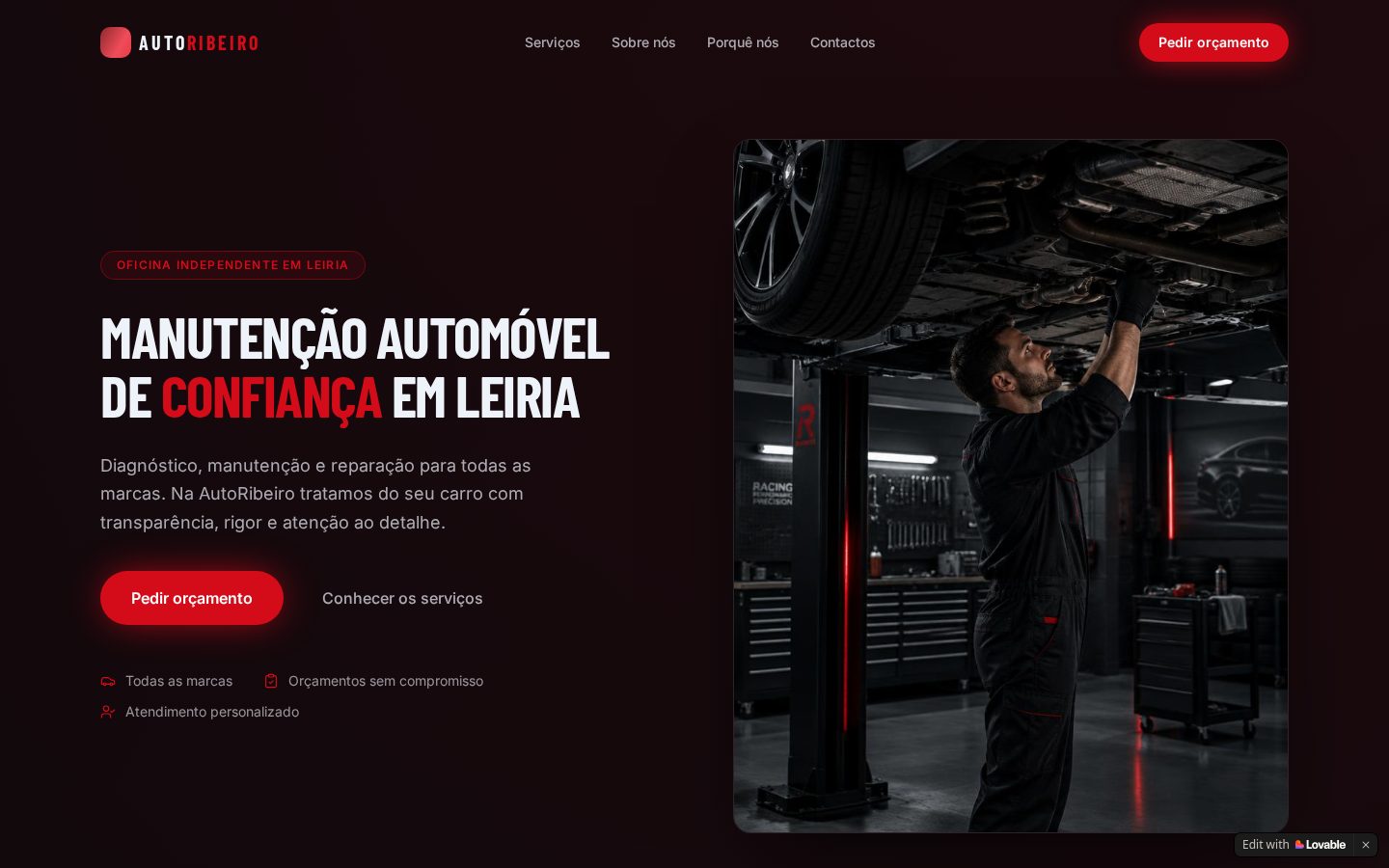 Página inicial do website AutoRibeiro em computador