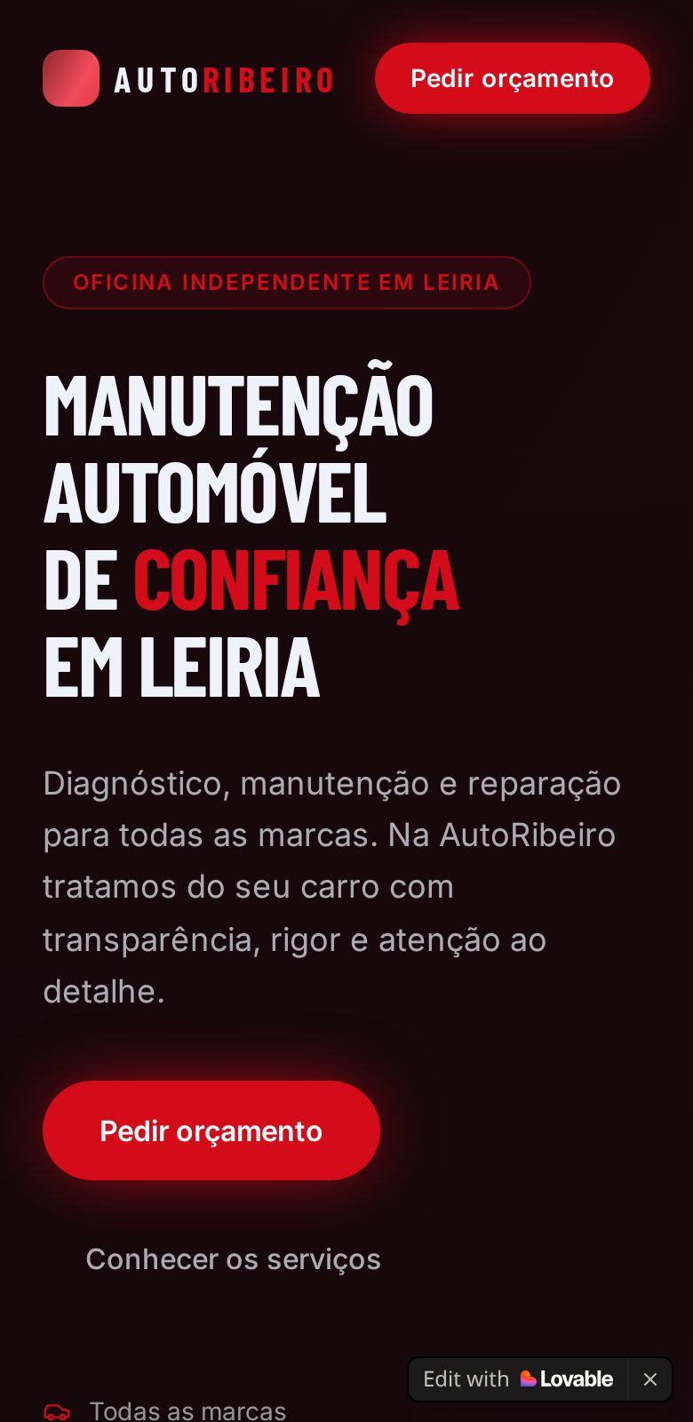 Website AutoRibeiro em telemóvel