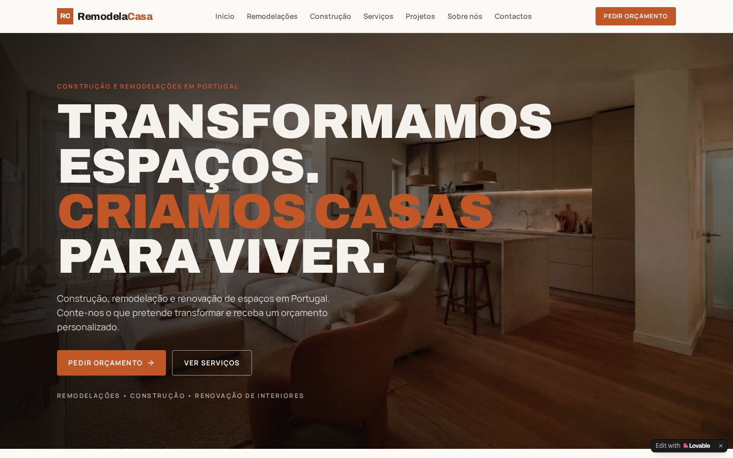 Página inicial do website RemodelaCasa em computador