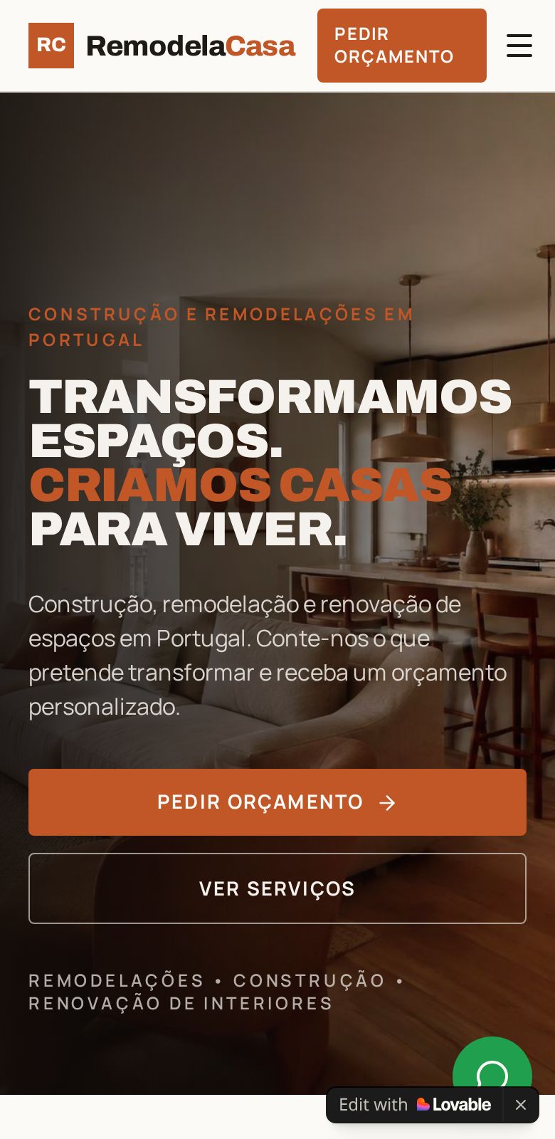Website RemodelaCasa em telemóvel